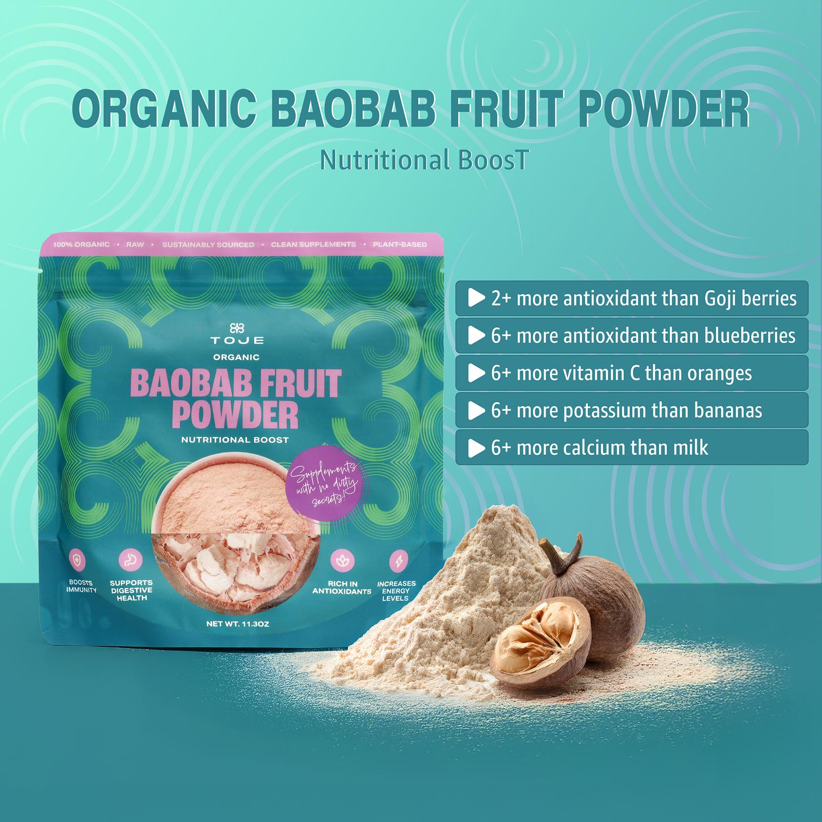 TOJE Organics – 100% Organic Baobab Fruit Powder (11.3 oz)  Raw • Plant-Based • Sustainably Sourced from Senegal